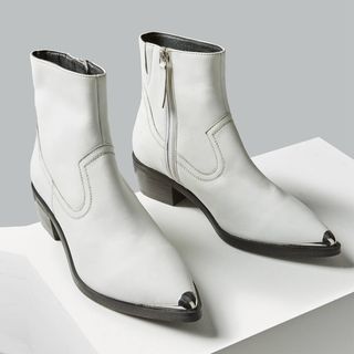 Autograph + Leather Block Heel Metal Toe Ankle Boots