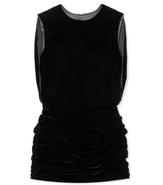 Saint Laurent + Ruched Velvet Mini Dress