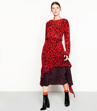 Studio by Preen + Red Leopard Print Silk Dress