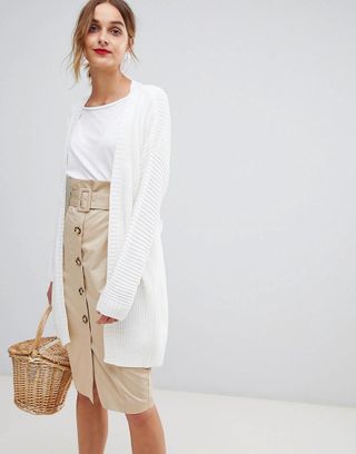Lost Ink + Cardigan With Tie Waist in Chunky Knit