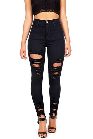 Vibrant + High Rise Jeans w Heavy Distressing