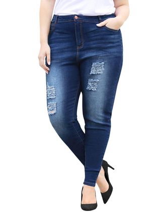 Uxcell + Mid Rise Distressed Washed Skinny Jeans