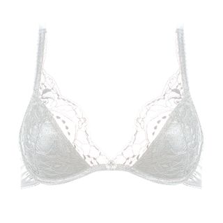 Fleur of England + Signature White Silk and Lace Padded Plunge Bra