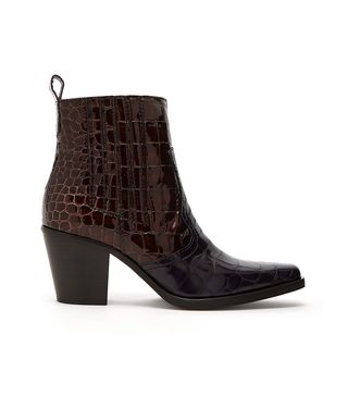 Ganni + Callie Crocodile-Effect Patent-Leather Ankle Boots