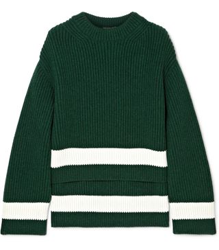 Alexander McQueen + Striped Ribbed Wool and Cashmere-Blend Sweater