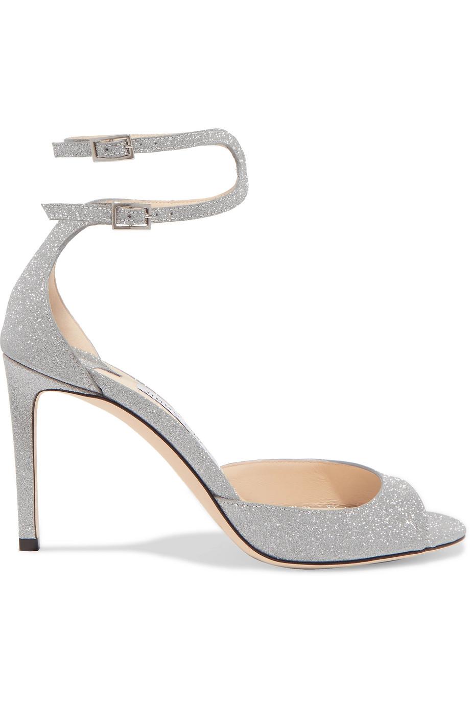 Jimmy Choo + Lane 85 Glittered Leather Sandals
