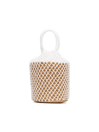 Sensi Studio + White Straw and Net Bucket Bag