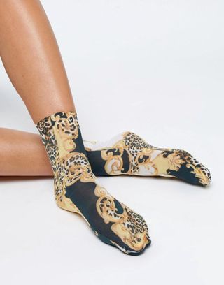 ASOS + Chain and Leopard Print Sock