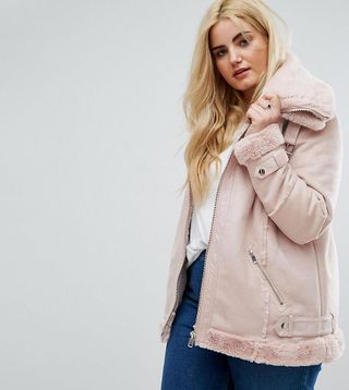 River Island Plus + Faux Shearling Aviator Jacket