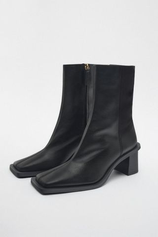 Zara + Square-Toe Leather Boots