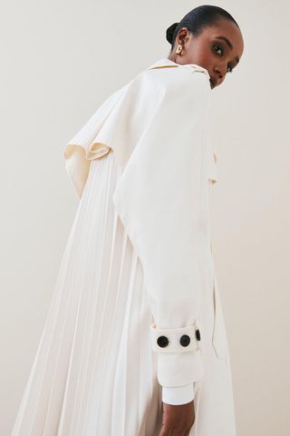 Karen Millen + Cotton Pleated Skirt Trench Coat