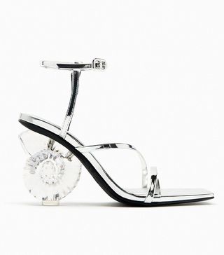 Zara + Shell Heel Metallic Sandals