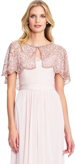 Adrianna Pappell + Sequin Beaded Short Cape With Scalloped Trim