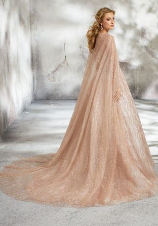 Mori Lee + Glitter Net Cape with Pearl Detail