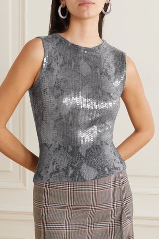 16Arlington + Tania Sequined Snake-Print Knitted Tank