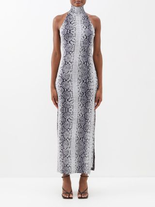 Norma Kamali + Turtle Halterneck Snake-Print Jersey Dress