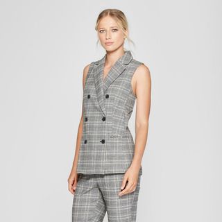 Who What Wear + Plaid Sleeveless Suit Vest