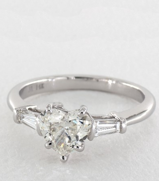 James Allen + 1 ct Heart Shaped Side Stones Engagement Ring in 14K White Gold