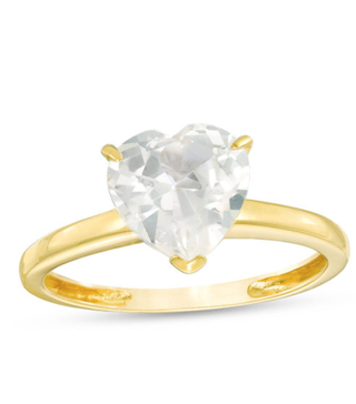 Zales + 8.0 mm Heart-Shaped Lab-Created White Sapphire Solitaire Ring in 10K Gold