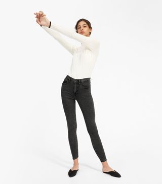 Everlane + Authentic Stretch High-Rise Skinny Ankle Jeans in Washed Black
