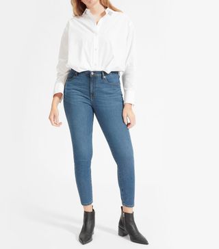 Everlane + The Authentic Stretch Mid-Rise Skinny Ankle Jeans in Mid Blue