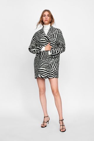 Zara + Oversized Blazer in Zebra Print Jacquard
