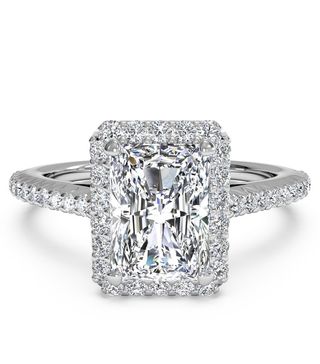 Ritani + French-Set Halo Diamond Band Engagement Ring