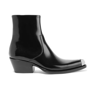 Calvin Klein 205W39NYC + Tex Chiara Metal-Trimmed Glossed-Leather Ankle Boots