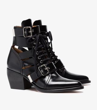 Chloé + Black Rylee 60 Leather Buckle Ankle Boots