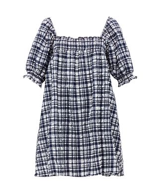 Solid & Striped + Square-Neck Checked Seersucker Mini Dress