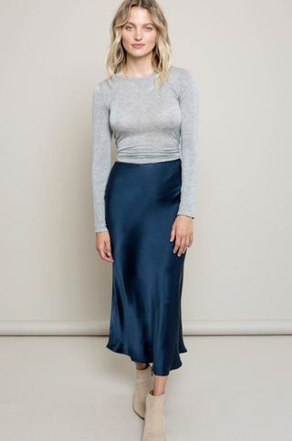 Lily Ashwell + Gia Slip Skirt in Navy Silk