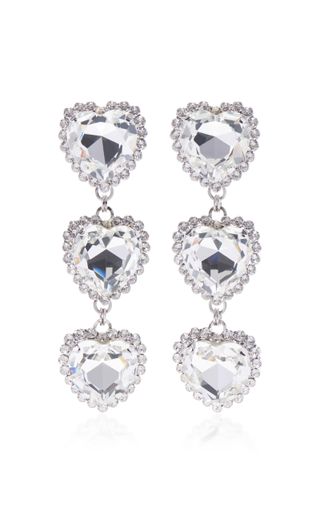 Alessandra Rich + Long Crystal Heart Earrings