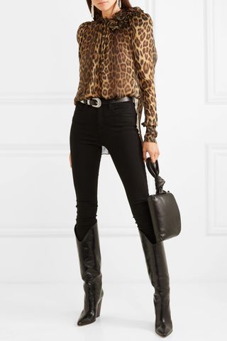 Magda Butrym + Canazei Ruffle-Trimmed Leopard-Print Silk-Chiffon Blouse