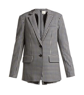 Tibi + Single-Breasted Back-Zip Gingham Blazer