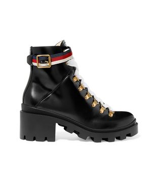 Gucci + Grosgrain-Trimmed Leather Ankle Boots
