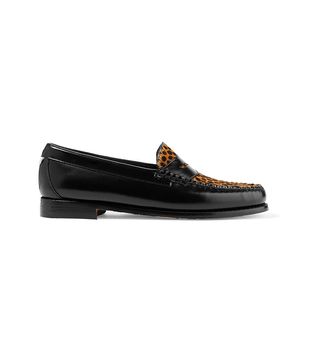 Re/Done x Weejuns + The Whitney Glossed-Leather and Leopard-Print Calf Hair Loafers