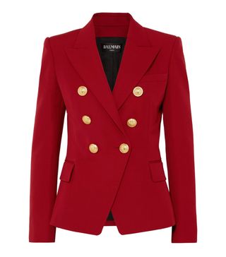 Balmain + Double-Breasted Grain de Poudre Wool Blazer