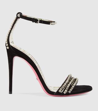 Gucci + Suede Sandal With Crystals