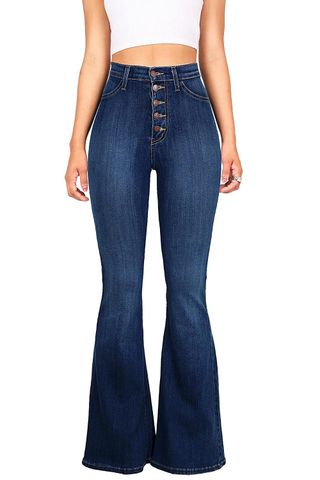 Vibrant + High Rise Button Fly Flare Jeans