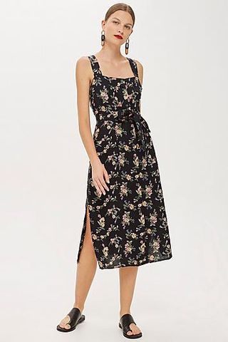 Topshop + Linen Floral Pinafore Dress