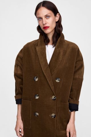 Zara + Double-Breasted Corduroy Coat
