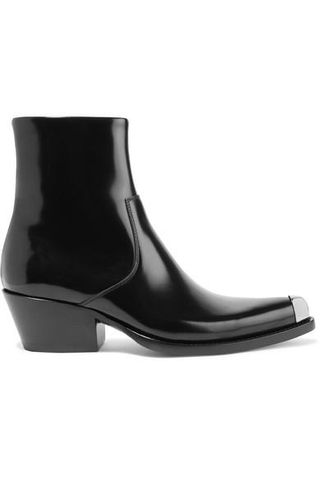 Calvin Klein 205 W39 NYC + Tex Chiara Metal-Trimmed Glossed-Leather Ankle Boots