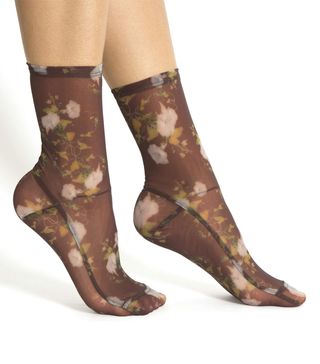 Darner + Brown Rosendal Floral Mesh Socks
