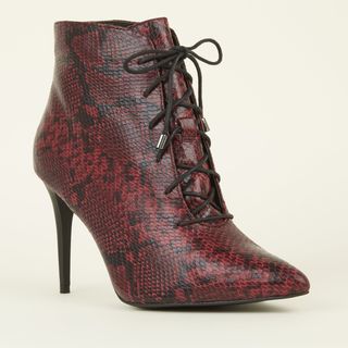 New Look + Red Faux-Snakeskin Lace-Up Boots
