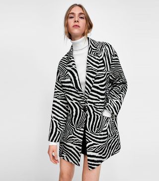 Zara + Oversized Blazer in Zebra Print Jacquard