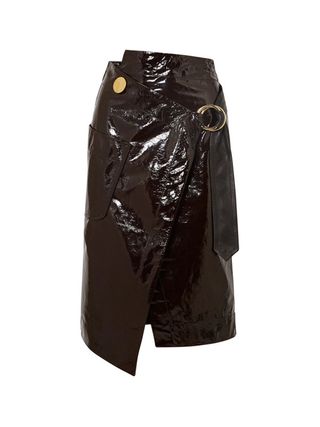 Petar Petrov + Asymmetric Patent-Leather Wrap Skirt
