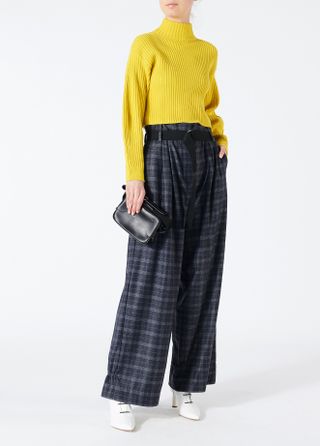 Tibi + Ghery Plaid Stella Wide-Leg Paperbag Pants