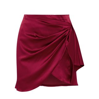 Caroline Constas + Koren Wrap-Effect Silk-Blend Satin Miniskirt