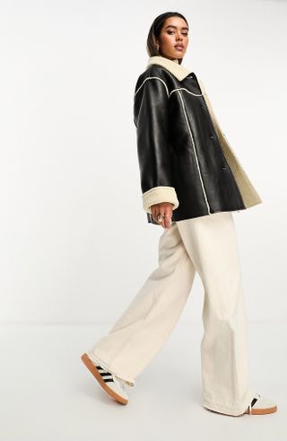 Asos Design + Faux Leather & Faux Shearling Shacket