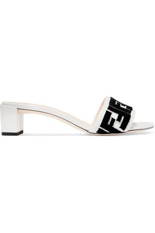 Fendi + Logo-Flocked Velvet and Leather Mules